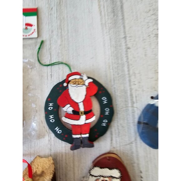 Vintage wooden Santa ornament set sled clause rustic country folk art shabby chi - Picture 5 of 9